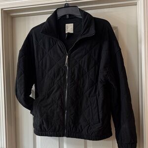 Black Quilted Vuori Zip-Up bomber Jacket